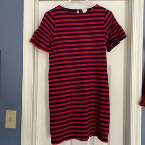 Girls size 14 Crewcuts red and navy short sleeved dress.